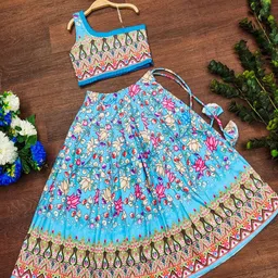 BAESD Girls Printed Mukaish Foil Print Ready to Wear Lehenga &-picture-14