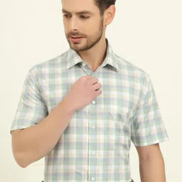 JADE BLUE Men Regular Fit Spread Collar Tartan Checked Cotton Formal Shirt-image-4