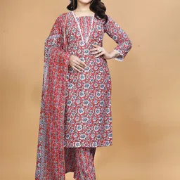 Siya Fashion Floral Printed Notch Neck Straight Kurta With Trouser & Dupatta-picture-35