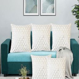 RRC White Set of 5 Velvet Square Cushion Covers-20