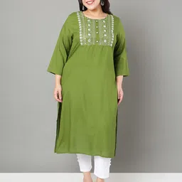 Sztori Plus Size Floral Yoke Design Mirror Work Straight Kurta-55