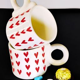TheYUGO White & Red 2 Pieces Printed Ceramic Glossy Mugs-1