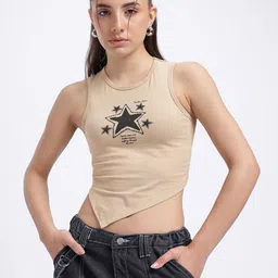 glitchez Vibe Check Printed Fitted Crop Asymmetric Top image 3