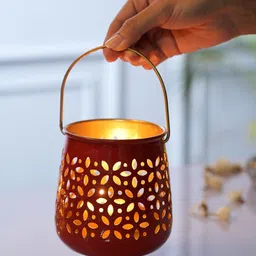 MARKET99 Red & Bronze-Toned Set of 2 Candle Holder-7