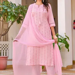 SZN Women Striped Cotton Blend Kurta with Trousers & With Dupatta-image-46