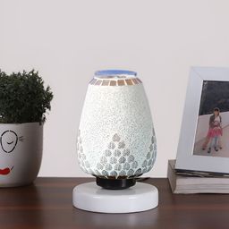 Aura White & Yellow Textured Abstract Shaped Glass Table Lamp with Wooden Base-picture-34