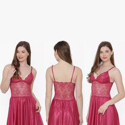 PHALIN Silky Satin Babydoll Dress - Maroon (Size - Free )-image-90