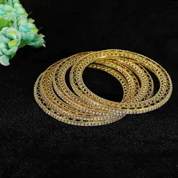 ZULKA Set of 4 Traditional Gold Golden Zircon Diamond Stone Metal Bangles-picture-45