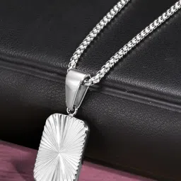 Peora Men Silver-Plated Square Concentration Pendant With Chain-image-20