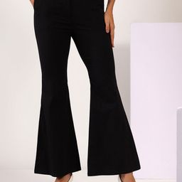MABISH by Sonal Jain Women Black Urban Slim Bootcut Stretchable Cotton Lycra Trouser-image-12