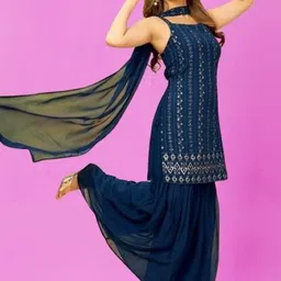 PARROT CREATION Women Embroidered Regular Sequinned Kurti with Sharara & With Dupatta image 3