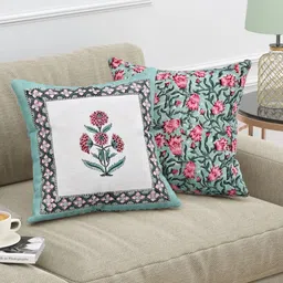 BLOCKS OF INDIA Green & White 2 Pieces Ethnic Motifs Printed Square Cushion Covers-picture-35