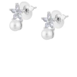 Jazz and Sizzle Silver-Plated Pearls Studded & Beaded Floral Shaped Studs image 2