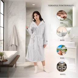 HOUSSE Grey 360 GSM Hooded Bath Robe-image-19