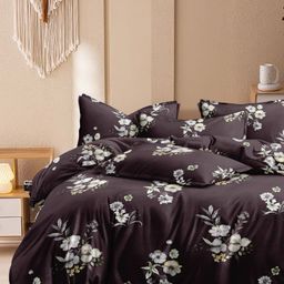 Bajo's Brown & White Floral 350 TC King Bedsheet with 2 Pillow Covers-image-64