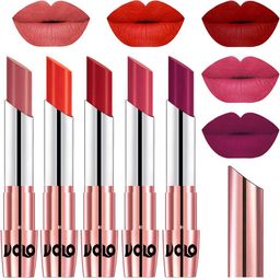 VOLO Set Of 5 Creme Matte Lipstick-3.5g Each-Light Peach- Coral- Tomato Red- Pink- Magent-8