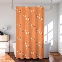 Kuber Industries Gold-Toned & White 6 Pieces Floral Printed Shower Curtain With Rings-17