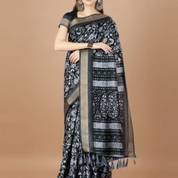 DIVASTRI Ajrak Printed Woven Design Zari Pure Silk Saree-8