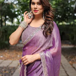 The Textile Hub Embroidered Sequinned Border Organza Saree with Blouse Piece-image-49