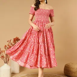 ZWERLON Women Floral Print Off-Shoulder Applique Formal A-Line Midi Dress-image-55