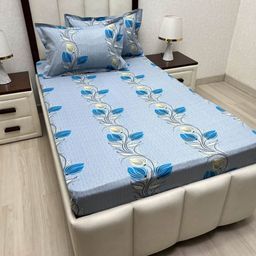 Pure Decor Lounge Fur Blue Printed 250 TC Pure Cotton Single Bedsheet Set 1.73 m x 2.36 m-image-45