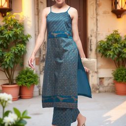 Pannkh Ethnic Motifs Printed Shoulder Straps Sleeveless Straight Kurta With Trousers-46