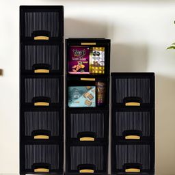 Aura Black & Yellow 12 Units Multipurpose ( 5 + 4 + 3 ) Folding Cabinet Storage Organizers-35