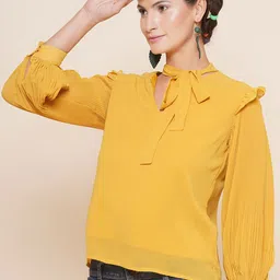JAKANARY Tie-Up Neck Puff Sleeve Georgette Top-image-83