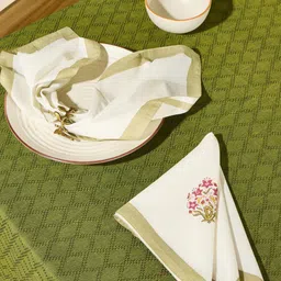 Fabindia 6-Pcs Green & White Printed Cotton Table Napkins-16