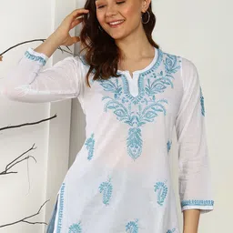 VAHSON Ethnic Motifs Embroidered Chikankari Pure Cotton Chikankari Kurti-image-60
