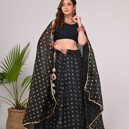 Indi INSIDE Embroidered Sequinned Foil Print Ready to Wear Lehenga & Unstitched Blouse With Dupatta-12