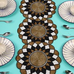 YWULY Gold-toned & Black Floral Beaded Table Runners-20
