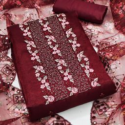 HERE&NOW Floral Embellished Sequinned Organza Unstitched Dress Material-image-98