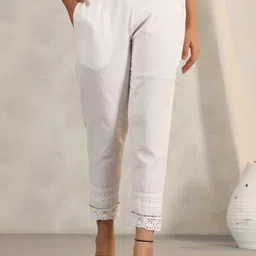 Juniper Women Smart Slim Fit Mid-Rise Flat-Front Trousers With Lace Work-image-2