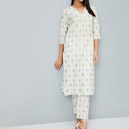 max Floral Printed V-Neck Three-Quarter Sleeves Straight Kurta With Trouser-picture-27