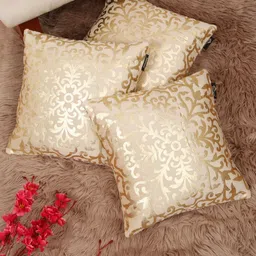 Myntra Elegant Homes Cream-Coloured 3 Pieces Ethnic Motifs Velvet Square Cushion Covers-image-71