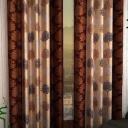 BELLA TRUE Brown & Beige 2 Pieces Floral Ripple Fold Window Curtain-image-59