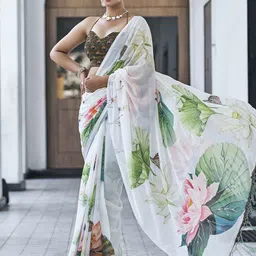 HERE&NOW Floral Pure Chiffon Saree-21