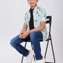 ESTERIA Boys Conversational Printed Spread Collar Cotton Casual Shirt-image-8