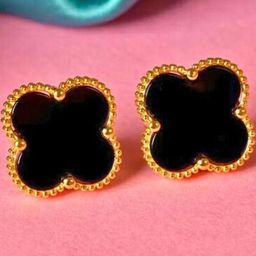 Bauble Cluster Gold Plated Minimal Black Clover Stud Earrings-image-21
