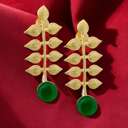TISHUL JEWELS Gold-Plated Artificial Stones Studded Geometric Shaped Drop Earrings-12