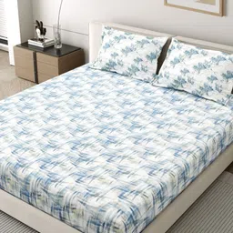 EverHOME Oasis Blue & White Printed 210 TC Cotton King Bedsheet Set 2.74 m x 2.74 m-image-69