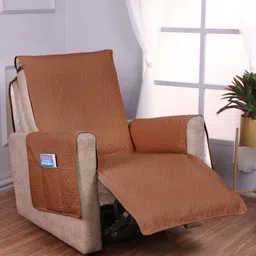 HOKIPO Brown Checked Sofa Cover With Arms-26