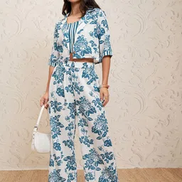 Vishudh Floral Printed Top & Trouser With Jacket Co-Ords image 1
