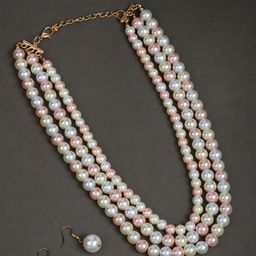 Designbox Timeless 3 Layered Pearls beaded Jewellery Set-39