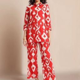 Anouk Printed Shirt Collar Neck Top With Trousers Co-Ords-15