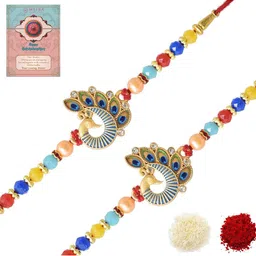MEIRA JEWELLERY Set Of 2 Rakhi With Roli Chawal & Greetings Card Set-image-60