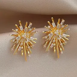 DressBerry Gold-Plated Pearls Studded Contemporary Shaped Korean Filigree Studs-28