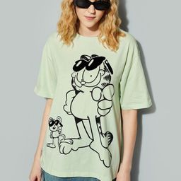 max Women Garfield Graphic Printed Round Neck Cotton Oversized T-shirt-image-91