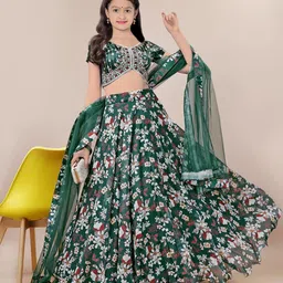 BAESD Girls Floral Printed Semi-Stitched Organza Lehenga & Unstitched Blouse With Dupatta-picture-17
